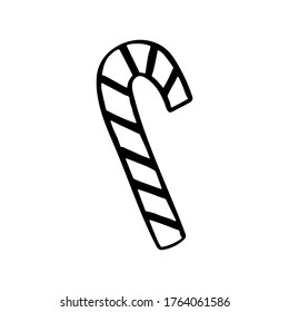 Candy stick, isolated simple hand drawn vector illustration in black and white doodle style 