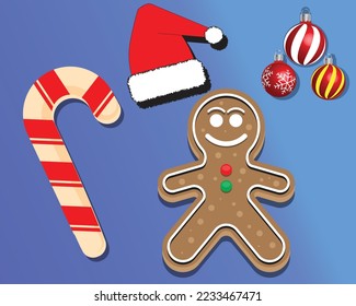 Candy Stick Santa Cap Christmas decoration light and ginger cookies background chirstmas concept