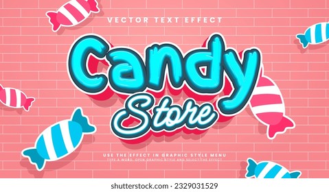 Candy store editable vector text effect, for the theme of sweet food or dessert.