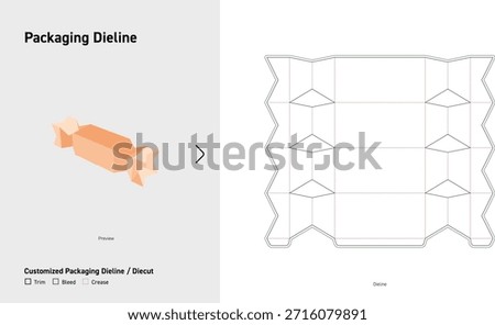 Candy Style Box Dieline Cracker Packaging Diecut Template for Gift or Sweets