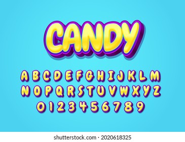 Candy style font style effect, set of alphabet and number