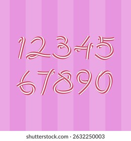 Candy Style Numbers Vector Set – Cute Hand Drawn Red White Digits on Purple Background