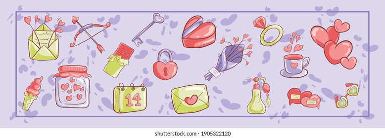 candy style vector objects and elements about love for Valentine's Day cards 