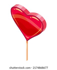 Candy Sugar Heart Lollypop Isometric. Sweet food icon cartoon style