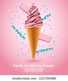 Candy Sundae Soft Serve : Vector Illustration