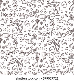 Doodles dulces sin fisuras de tipo vectorial gráfico negro y blanco