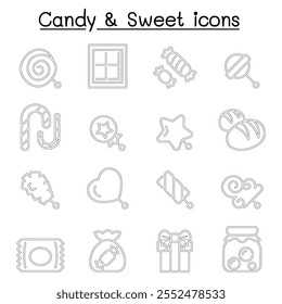 Candy  Sweet icon set in thin line style