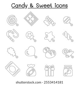 Candy  Sweet icon set  in thin line style