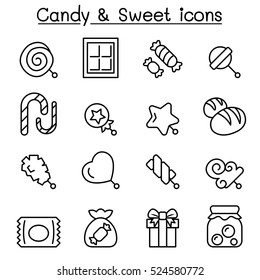 Candy & Sweet icon set in thin line style