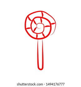 Candy, sweet, lollipop icon vector image. Can also be used for summer, recreation and fun. Suitable for use on mobile apps, web apps and print media. Icon, red lines with different wide