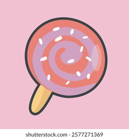 candy sweet lollipop with outline flat vector design.