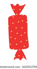 Candy, sweet in polka dots wrapper hand drawn illustration, isolated vector on transparent. Flat style design. Birthday celebration, festival, carnival, party, anniversary clip art, element