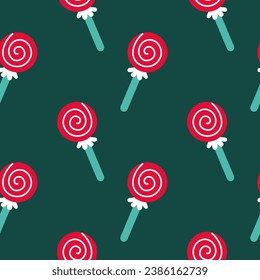 Candy sweet seamless pattern for fabric, paper. Christmas green background