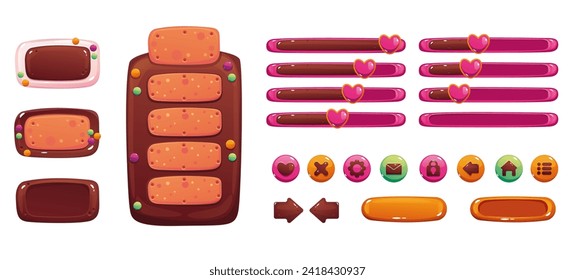 Candy sweet style chocolate cookie menu game ui button interface design element concept. Vector graphic design illustration