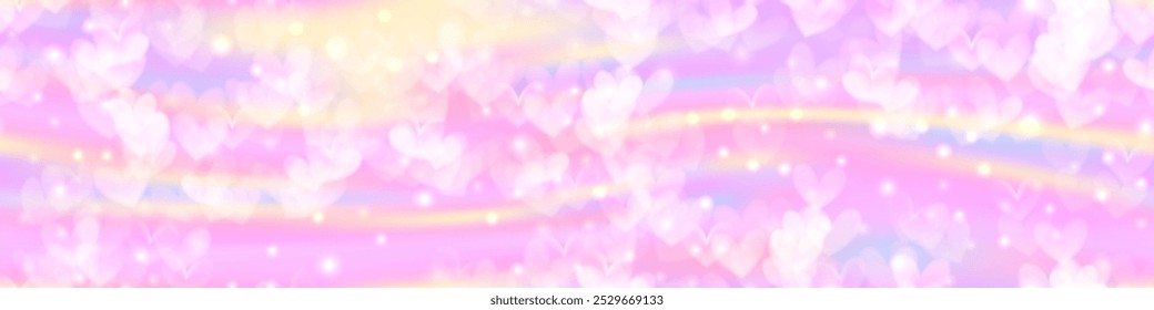 Süßigkeiten süß Einhorn Aurora Borealis Perlglanz Gradient nahtlose Muster mit Herzen und Glitter Overlay-Effekt. Nacre weicher Regenbogenhimmel. Vektorgrafik