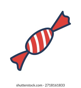 Süßigkeiten, süß in Verpackung mit Streifen handgezeichnete Illustration, einzelne Vektorgrafik auf transparentem Hintergrund. Linienart Stil Design. Geburtstagsfeier, Festival, Karneval, Party, Jubiläum ClipArt, Element