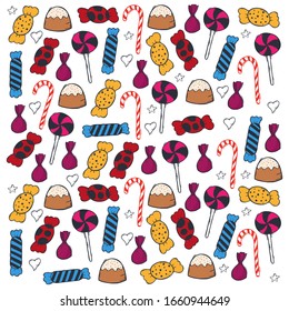 Candy Sweets background with hand draw doodle elements