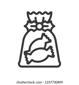 candy sweets in bag xmas theme icon  editable outline