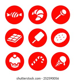 Candy  and Sweets circular icons set 