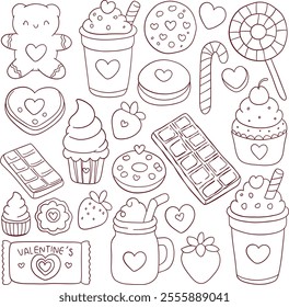 Candy and sweets doodle icons set, vector illustration.