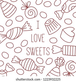 Candy sweets doodle line black and white icons vector set