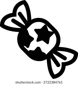 Doces doces ícone em estilo de linha plana preto com confecção, sobremesa, deleite, bonbon, açúcar, lanche e elementos sinônimos relacionados para gráficos de férias, embalagem, design de festa e decoração