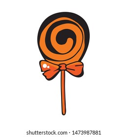 Candy and sweets in vector isolated on white background. Lollipop for Happy Halloween. Simple, modern style. Orange, red.