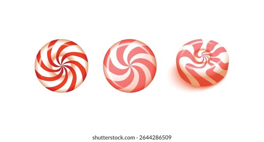candy swirl 3d render. Traditional xmas candy with red, green and pink stripes