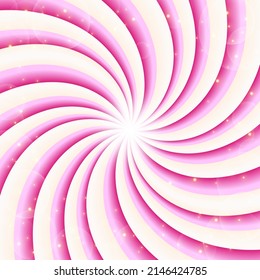 Candy swirl background with stars. Radial gradient pink twisted spiral. Vector illustration.