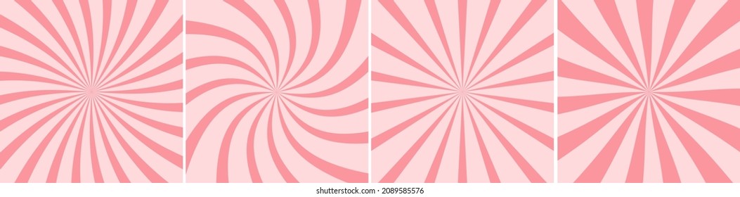 Candy Swirl Pink Background Set. Color Caramel Twirl Pattern. Strawberry, Raspberry Lollipop, Yogurt Twist Template. Abstract Modern Design. Vector Illustration.