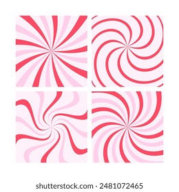 Candy swirled striped backgrounds set. Retro distorted sun rays texture.