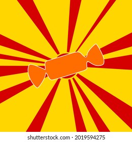 Kerzensymbol auf rotem Blitz radiale Linien. Das große orangefarbene Symbol befindet sich in der Mitte der Sonne und symbolisiert den Sonnenaufgang. Vektorgrafik auf gelbem Hintergrund