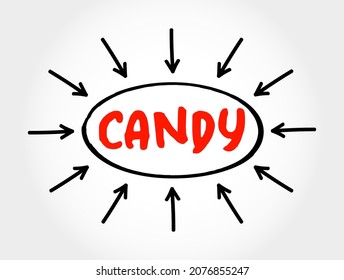 Candy text with arrows, concept for presentations and reports