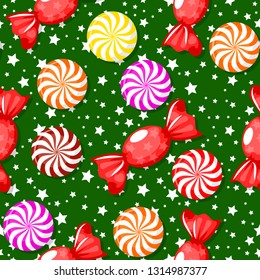 Candy theme seamless patterns. For decoration, print, wrapping paper or advertising. 
