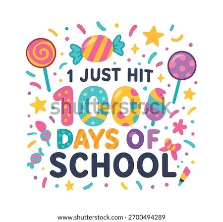 Candy Themed 100 Days of School Colorful Kids Celebration Illustration