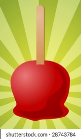 Candy toffee apple on stick, illustration on radial burst