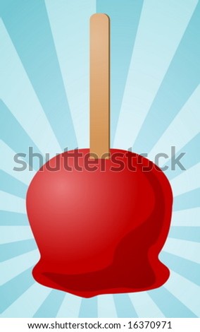 Candy toffee apple on stick, illustration on radial burst
