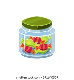 Candy In Transparent Jar Isolated Flat Vector Icon On White Backgroung In Simplified Manner