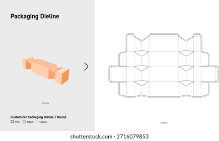 Candy Twist Box Dieline faltbare sechseckige Geschenk-Verpackungs-Vorlage