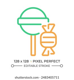 Candy two color line icon. Confectionery store. Sweet shop. Caramel lollipop. Sugar based food. bicolor outline symbol. Duotone linear pictogram. Isolated illustration. Editable stroke