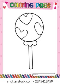 Candy. Valentine's day. Coloring page for kids. Activity Book.