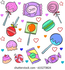 Candy various cartoon doodle style