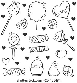 Candy various style hand draw doodles