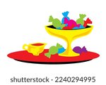 Candy. A vase with sweets. Vector image for prints, poster and illustrations.
