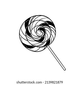 Candy vector hand drawing illustration in black color isolated on white background