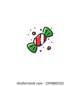 Candy Vector Icon Illustration. Merry Christmas. Filled Outline Style. Sticker. Winter. Sugar.