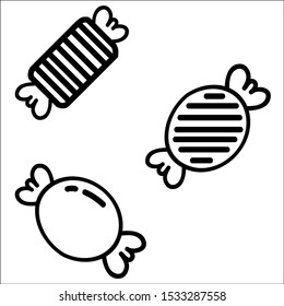 Candy vector icon set in thin line style.