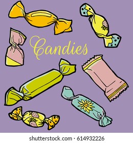 Candy vector illustration hand drawing set hand drawn
