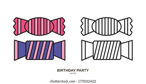 Dibujo vectorial de caramelo color lineal y diseño relleno