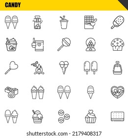 candy vector line icons set. ice cream, ice cream and lollipop Icons. Thin line design. Modern outline graphic elements, simple stroke symbols stock illustration